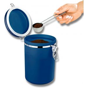 CMWS-® Boîte à café pour 1 livre de café ¿ Boîte de rangement hermétique pour thé et café ¿ Arôme durable grâce à l'anneau d'étanchéité ¿ Contenu : env. 500 g ¿ Bleu - Neuf