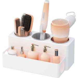 Support Seche Cheveux,Support pour Fer à Lisser,Rangement Brosse Cheveux,Porte Brosse Dents,Organisateur Salle de Bain,Bathroom Organizer,Rangement Maquillage Coiffeuse,Blanc - Neuf