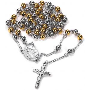 Trahoo-Collier Homme Acier Inoxydable Chapelet Catholique Saint Vierge Marie Chapelet Catholique Croix Chretien - Neuf