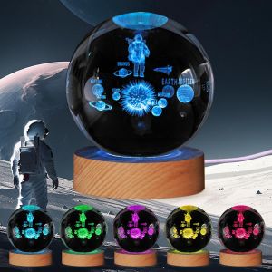 Veilleuse 3d En Forme De Boule De Cristal Avec Syst&egrave;me Solaire - 8,9 Cm - 7 Couleurs Changeantes - Pour D&eacute;coration De Chambre &Agrave; Coucher - Cadeau De No&euml;l D'anniversaire Pour Gar&ccedil;ons Et Filles (Lampe - Neuf