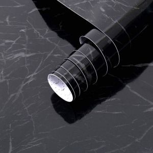 Noir Marbre Papier Contact,30cmx254cm Papier Peint Auto Adhesif Film Décoratif Amovible en papier pour bureau,cuisine,comptoir,armoire,étagère,autocollant vinyle résistant à l'eau - Neuf