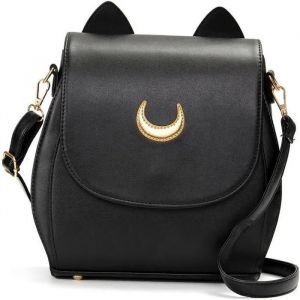 Sac &agrave; Dos Sailor Moon Luna Chat Epaule Cartable Pochette PU Cuir Femme Noir - Neuf