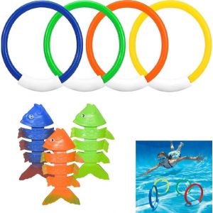 KAL-Jouets De Plongée,Jouets De Natation Piscine,Jouets De Natation Pour Piscine De Plongée,Anneaux Plongés De Piscine,Jouet Sous Eau Été Jeux,4 Anneaux De Plongée,3 Jouet Poisson Pour Enfant Garçon - Neuf