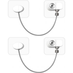 Kalanka-2 Pack Verrou De Réfrigérateur Avec Clés, Blanc Sécurité Fenêtre Enfants Adhésif, Bloque Verrou Porte Placard Réfrigérateur Cabinet Fenêtre Armoire Tiroir Laveuse, No Drilling - Neuf