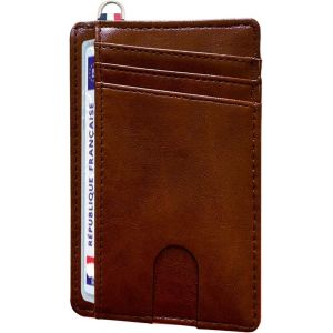 TRAHOO-Porte Carte identit&eacute; fran&ccedil;aise, Portefeuille Carte bancaire Anti piratage, en Cuir | Blocage RFID | Anti fraude, Anti piratage | &Eacute;l&eacute;gant et Minimaliste (Noir) (S Brown Flag) - Neuf