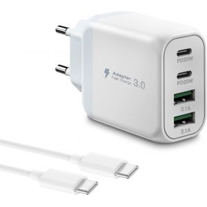 TRAHOO-40W Chargeur USB C Rapide, 4 Port 2USB C& 2USBA Multi PD+QC Type C Adaptateur Rapide pour iPhone 15 Pro Max/14/13/12/11 Plus, Pad Pro Air Mini, Samsung S24 Ultra Secteur Chargeur avec 2M C&acirc;bl - Neuf