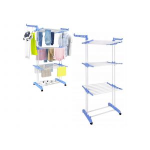 &Eacute;tendoir &agrave; linge &agrave; 4 niveaux en acier inoxydable avec roulettes - Neuf