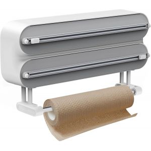 MEVRONISSHOP-Distributeur de film avec cutter 3 en 1 distributeur universel pour films et porte-rouleau de cuisine, distributeur de film transparent pour la cuisine, conservation de fra&icirc;cheur - Neuf