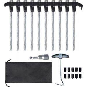 Eryi-Piquets De Tente En Acier 10 Pièces, Sardines De Fixation 20cm Avec Filetage, Ancrage Au Sol Pour Camping Et L`Extérieur, Sol Dur, Tente De Sardines Camping, Jardin, Tarp - Neuf