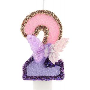 Sansh-Pink Violet Bougie Numéro D'anniversaire 2 Ans,3d Violet Papillon Bougies Anniversaire,Décorations De Anniversaires Pour Pour Filles Gâteaux La Fête - Neuf