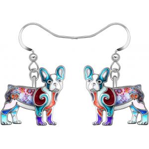 Kal-Jolies Boucles D'oreilles Pendantes En Forme De Bouledogue Français Pour Femme, Bijoux Pour Adolescentes, Filles, Chiens, Mamans - Neuf