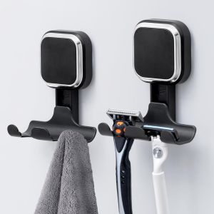 Support de rasoir à succion pour la douche 2 paquets Crochets de rasoir à succion pour la salle de bain Crochet Ventouse Salle de Bain pour serviette pour la douche Mur amovible Etanche,Noir - Neuf