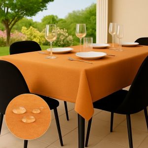 ChenQuanSarl-Nappe Anti Tache 140X140 Orange Protection De Table Polyester D'Intérieur Et D'Extérieur Fabriqué En Italie - Neuf