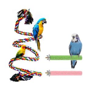 Ensemble De Perchoirs À Oiseaux Personnalisables - 3 Pièces En Bois Naturel Et Corde Pour Perruches, Calopsittes Et Petits Oiseaux - Sûr, Amusant Et Facile À Installer - Neuf