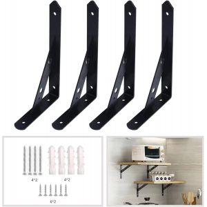 Lot de 4 supports d'étagère muraux, support robuste 250 mm, support d'étagère mural triangulaire noir, support mural à angle de 90 degrés, support d'étagère de cuisine industrielle - Neuf