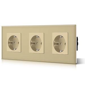Schuko Interrupteur d'éclairage, prise, encastré, 1 compartiments, 1 voie, prise 3-en-1, puissance de charge USB 2,1 A, adaptateur de type C, station de charge, rallonge en verre, 157 mm, gris - Neuf