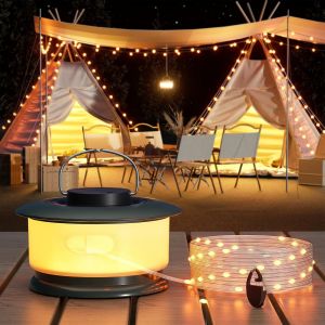 TRAHOO-Guirlande Lumineuse de Camping Rechargeable,4 en 1 Guirlande Lumineuse Exterieure 4 Modes D'&eacute;clairage IPX4 &Eacute;tanche,10M Lampe de Camping Rechargeable USB 2000mAh pour Jardin,Cour,No&euml;l,D&eacute;coratio - Neuf