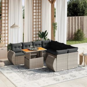 Prolenta Premium - Salon De Jardin 9 Pcs Avec Coussins Gris R&eacute;sine Tress&eacute;e - Neuf