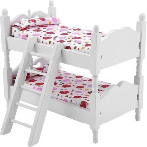 1:12 Lit Superposé pour poupées Mobilier En Bois pour Maison de Poupée Miniature Meubles Mini Poupée Décoration Salon Jeu d'Imitation en Bois Jouet Ed - Neuf