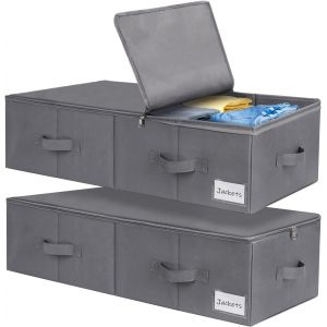 Sac de Rangement Sous Lit,2 Pièces Boite de Rangement Vetement avec Couvercle 70L,Design Pliable avec 4 Poignées Renforcées,Boîte de Rangement pour Vêtements,Couettes,Couvertures,Oreillers - Neuf