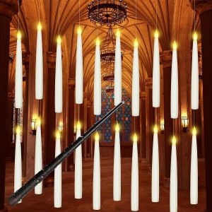20 Pack Magie des Bougies Flottantes Accrochage avec la Baguette magique de No&euml;l, les Bougies &Eacute;lectriques Flamme Chaude Lumi&egrave;re qui Scintille &agrave; Piles LED Bougies pour la D&eacute;coration de No&euml;l, Mariage - Neuf