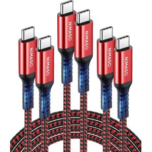 JGD-C&acirc;ble USB C &agrave; USB C[Lot de 3:0.3M+1M+2M],C&acirc;ble USB Type C Charge Rapide PD Nylon Tress&eacute; en Fibre pour MacBook Pro,Samsung Galaxy S21/S21+/S21 Ultra/S20/S10,Huawei Matebook - Rouge - Neuf