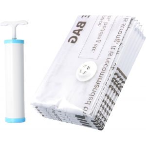 KALANKA-Volumoon Sacs de Rangement Sous Vide Aspirateur, Lot de 4 Housses de Rangement Sous Vide, avec Pompe Manuelle, Housse Sous Vide Reutilisable pour Vêtements, Couettes, Literie, Oreillers - Neuf