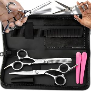 Eryi-Jeu De Ciseaux Set 6 Pouces Ciseaux De Coupe De Cheveux Pointus En Acier Chromé Avec Peigne Clips De Coiffure Poche En Cuir 2 Pièces D'effilator Et Ciseaux D'amincissement - Neuf