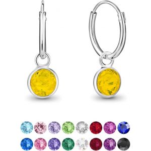 Kal-&reg; Boucles D'oreilles Petites Cr&eacute;oles En Argent Fin 925 Avec Cristaux De Swarovski&reg; Elements Ronds - &Eacute;paisseur 1.2 Mm - Diam&egrave;tre 12 Mm - Neuf