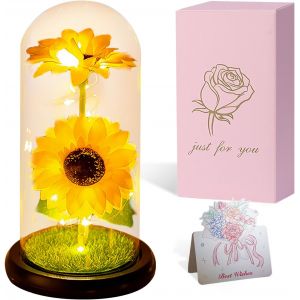 Tournesol jaune dans un d&ocirc;me transparent,faux d&eacute;cor floral pour la maison, le Bureau, le restaurant - cadeau d'anniversaire pour maman, femme, petite amie, cadeau de f&ecirc;te des m&egrave;res avec bo&icirc;te - Neuf
