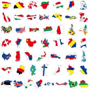 acdsgd-50PCS Autocollant Drapeaux Nationaux Pays Carte De Pays Autocollant Pays Petite Carte Du Monde D&eacute;Calcomanie Pays Pour Ordinateur Portable, Bagage,Voiture, Moto, Skateboard&eacute;Tanche - Neuf