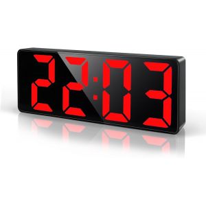 KAL-Réveil Numérique 6.7"" Led Horloge Digitale, Reveil Matin Avec Température, Date, Luminosité Réglable, Snooze, Pendules Électroniques Gros Dormeur Pour Chambre Bureau Salon, Rouge - Neuf