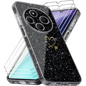 Eryi-Coque Compatible Avec Xiaomi Redmi 14c/ Poco C75 / Redmi A4 5g, 3 Pièces Protection Écran En Verre Trempé, Housse Souple Et Anti-Rayures, Étui Anti Empreintes Et Paillettes - Noir - Neuf