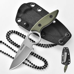 Ytfhg-Omesio Couteau De Cou ¿ Avec Clip Kydex Fourreau Et Collier Boule À Accrocher ¿ Couteau Edc ¿ En Acier 5cr13mov G10 Solide Poignée Compacte Petite Lame Fixe Convient Pour Le Camping Et La Rando - Neuf