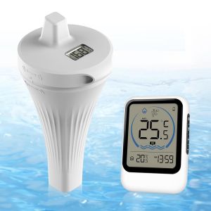 Thermom&egrave;tre de Piscine Flottant, Thermom&egrave;tre Num&eacute;rique &eacute;tanche IP68, Thermom&egrave;tre de Piscine Sans Fil avec R&eacute;cepteur Temp&eacute;rature Int&eacute;rieure, pour Piscine, Jacuzzi et Aquarium, Port&eacute;e Jusqu'&agrave; 100 m - Neuf