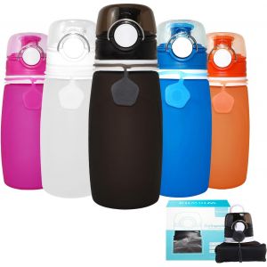 Gourde Pliable Silicone 550 Ml,Fonctionnement Seul Bouton,Ultralégère Étanche Pour Sport,Activités Plein Air,Cyclisme Bouteilles Eau (Noire) - Neuf