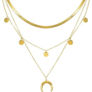 Kal-Ensemble De Chaînes Superposées En Acier Inoxydable Collier Pendentif Perle Chaîne Boho Pour Femme Choker Collier - Neuf