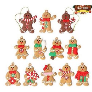 Lot de 15 décorations de sapin en pain d'épices pour les fêtes de Noël, figurines de Noël à suspendre avec corde - Neuf