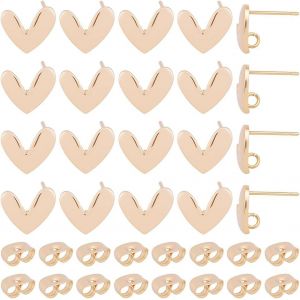 Kal-Boucles D'oreilles À Tige Plaquées Or 18 Carat 20 Tiges De Boucles D'oreilles En Laiton En Forme De C?ur Avec Boucle 30 Fermoirs De Boucles D'oreilles En Argent Clous D'oreilles Love - Neuf