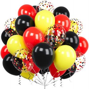 SJZG-Ballons Rouges Et Noir Jaunes, 60 Pièces 12 Pouces Noir Jaune Rouge Confettis Latex Hélium Ballon Pour Filles Garçons Enfant Fête Anniversaire Baby Shower Mariage Baptême Festival Décoration - Neuf