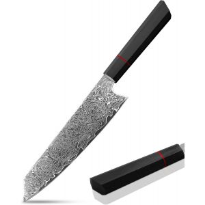 Mevronisshop-Kiritsuke Damas Couteau De Cuisine Japonais Tranchant : Couteau En Acier Damas 20 Cm - L&eacute;gumes, Professionnel, Manche Bois Noir - Neuf
