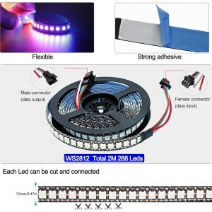 SUBZONAL-5V Ruban LED WS2812B, RGB Bande de Pixels 2M 288 LEDs/M IP30 PCB Noir Flexible Pleine Couleur Adressable Individuellement Intelligente pour Publicit&eacute; D&eacute;coration Projets de Bricolage - Neuf