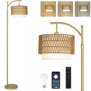 Ulteronixshop-Gold Lampes De Salon &Agrave; Luminaires Variables, Lampes De Salon En Rotin Avec T&eacute;l&eacute;commande, Contr&ocirc;le App, Lampadaire Boho Avec P&eacute;dale & Ampoule Led, Lampadaire Pour Chambre, Bureau - Neuf