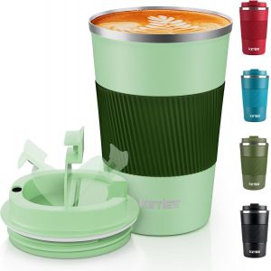 Eryi-Mug Isotherme Cafe Tasse À Café 380ml Tasse Isotherme De Café Isolée Avec Couvercle, Tasse De Voyage En Acier Inoxydable Tasse De Voiture À Double Paroi Tasse Thermique Réutilisable,Vert - Neuf