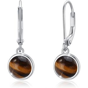 Chenquansarl-Boucles D'oreilles Oeil De Tigre En Argent Sterling 925 Boucles D'oreilles Créoles Oeil De Tigre Pour Femmes Boucles D'oreilles Rondes Oeil De Tigre Pour Maman Épouse Petite Amie Fille - Neuf