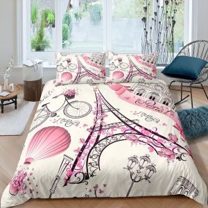 Parure De Lit Tour Eiffel Rose, Paris Fashoin, Imprimée En 3d, Housse De Couette Queen King Size Avec Taies D'oreiller, Pour Filles, Pour Chambre À Coucher - Neuf