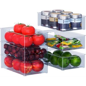 TIANYI-Lot de 6 organiseurs de r&eacute;frig&eacute;rateur (3 tailles) - Organisateurs de cuisine pour garde-manger, cong&eacute;lateur, armoire, tiroir, bureau - Sans BPA - Bleu gris - Neuf