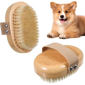 Jgd-Brosse De Massage En Poils De Bambou Pour Un Toilettage Doux, Brosse De Massage En Bambou Avec Poils De Sanglier Doux Et Bande &Eacute;lastique Pour Chats Et Chiens &Agrave; Poils Courts - Neuf