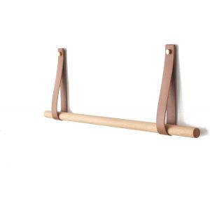 Bridge Tringle &agrave; V&ecirc;tements Murale avec Cuir Porte Manteau Cintre Mural Hanger en Bois Rangement pour Serviettes Porte Ustensiles Cuisine Murale moderne D&eacute;sign 60cm - Neuf