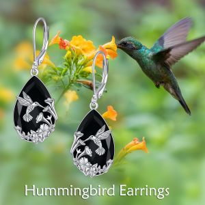 Boucles D'oreilles Colibri En Argent &Eacute;tain Noir, Bijoux De Protection Spirituelle Pour Femmes - Neuf